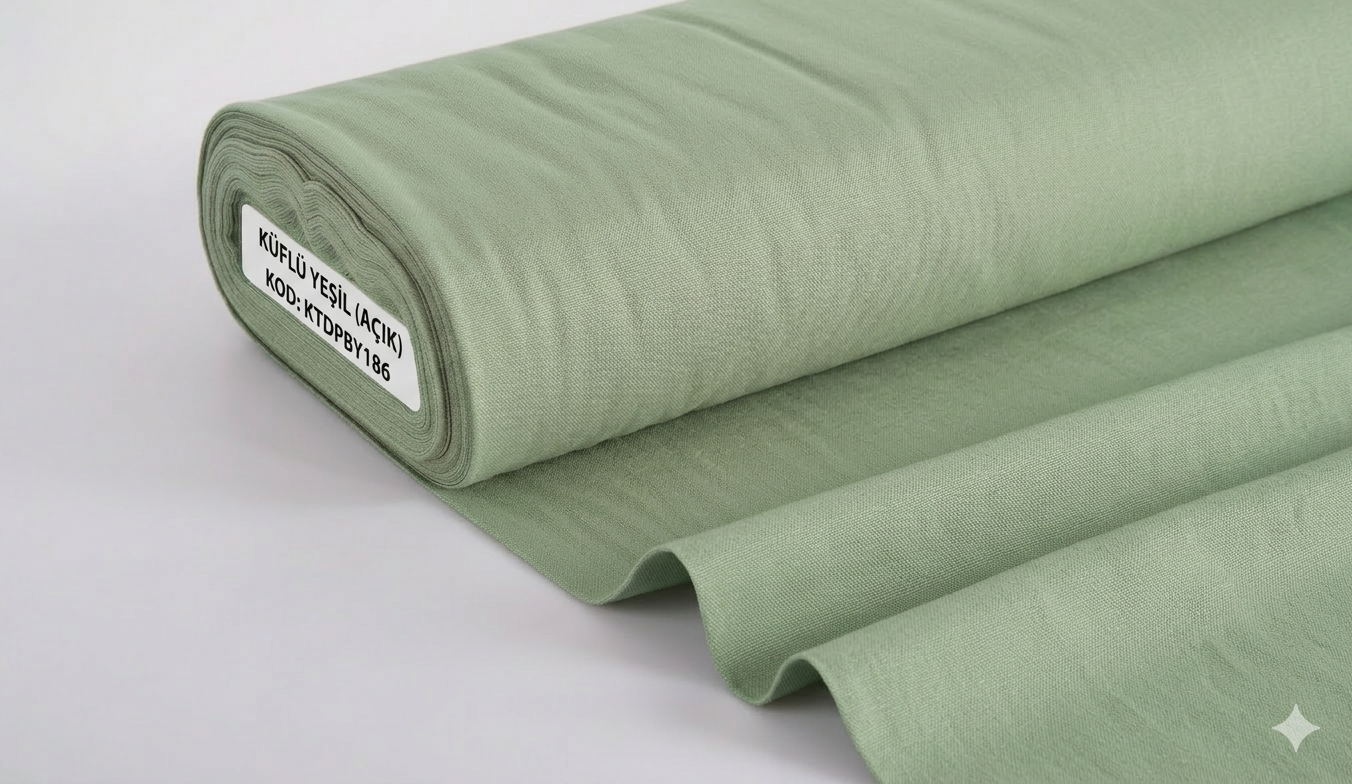 KÜFLÜ AÇIK YEŞİL RENKLİ KETEN DUCK KUMAŞI
